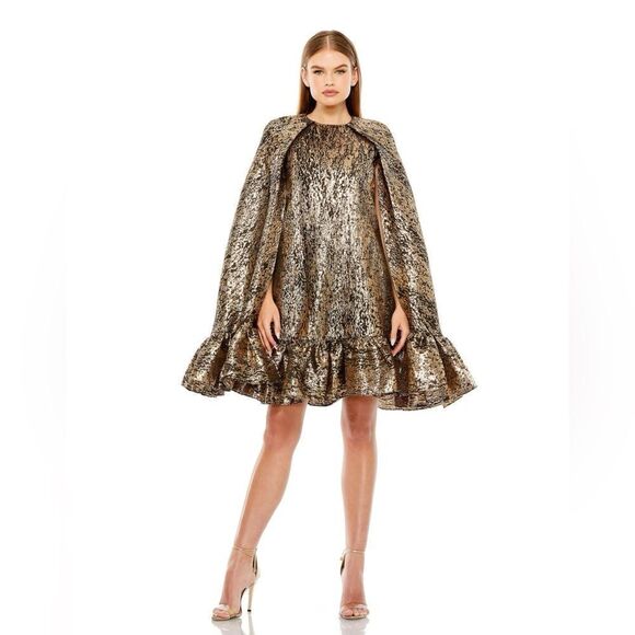 MAC DUGGAL High Neck Cape Sleeve Metallic Trapeze Mini Dress/ size S - Picture 1 of 11